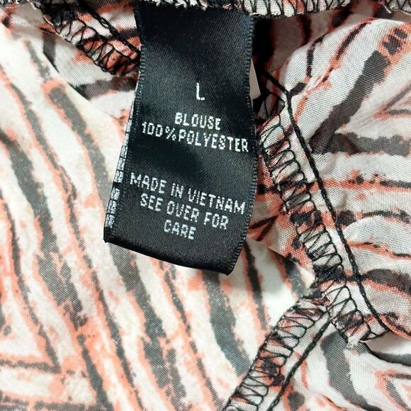 AB Studio Sheer Striped‎ Tiered Blouse Top Long Sleeves Black Red Size Large - Picture 9 of 11